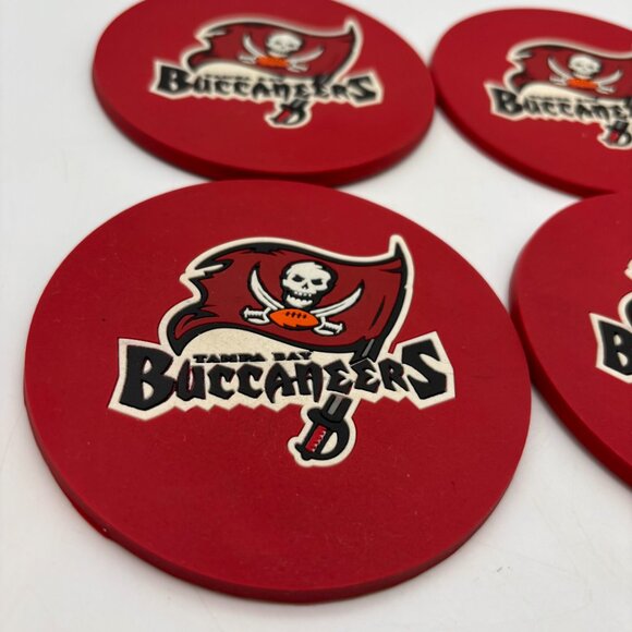 NFL Tampa Bay Buccaneers Football Flag Logo Set of Four Plastic Cup Coasters - Picture 6 of 11